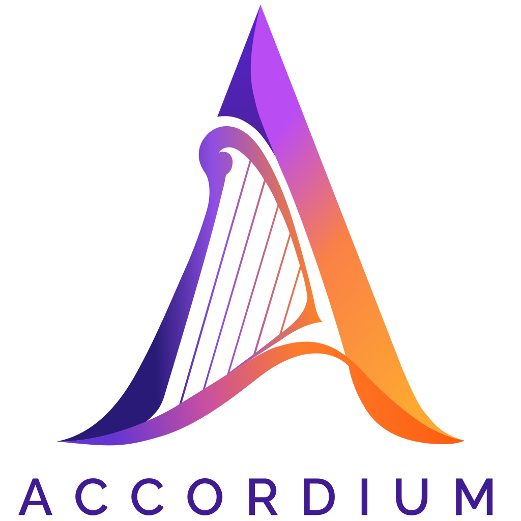 Accordium: il lockup del prodotto, un’arpa a forma di A